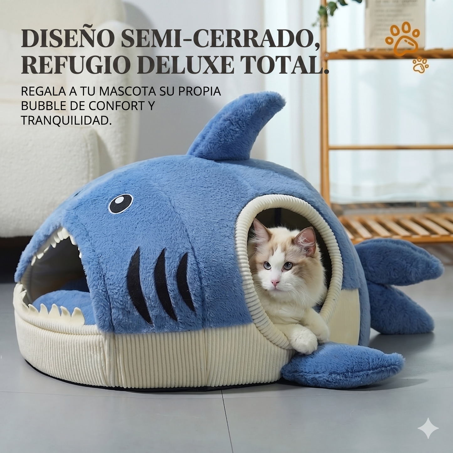 Cama Tiburón para Gatos — Suave y Acogedora