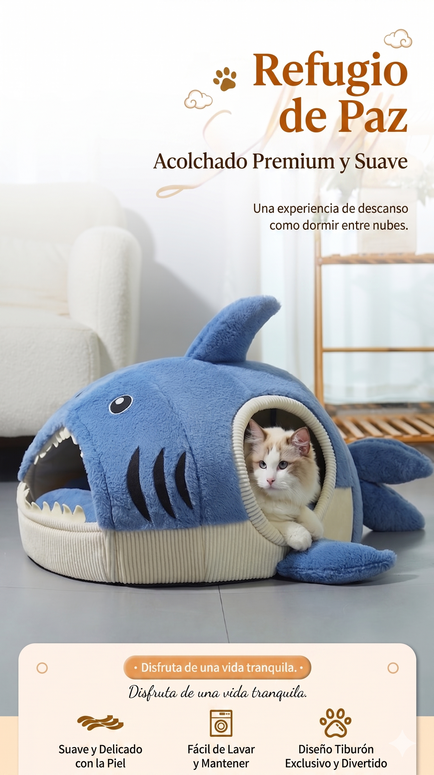 Cama Tiburón para Gatos — Suave y Acogedora
